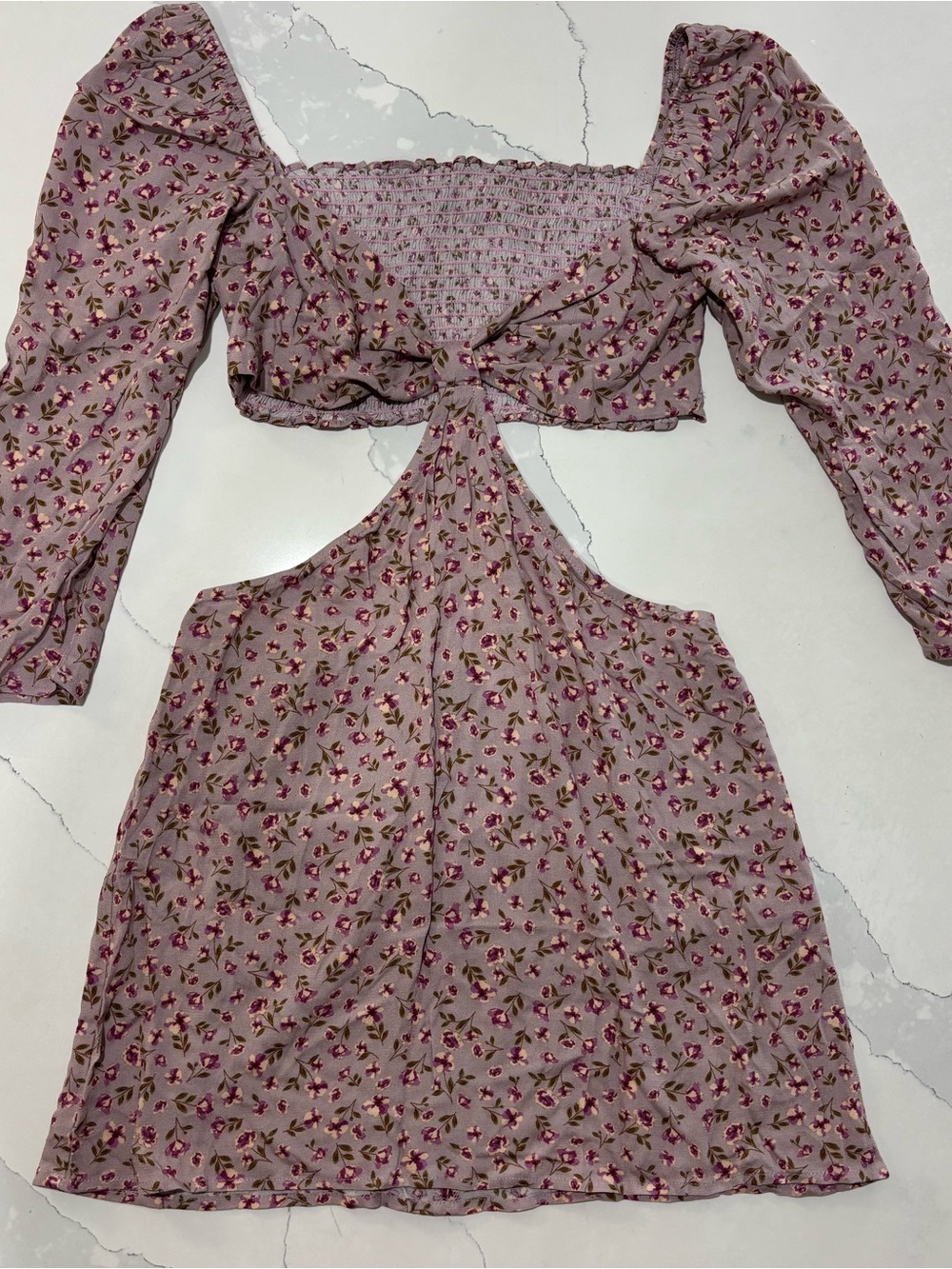 Sky To Moon Floral Cutout Smocked Puff Sleeve Mini Dress M